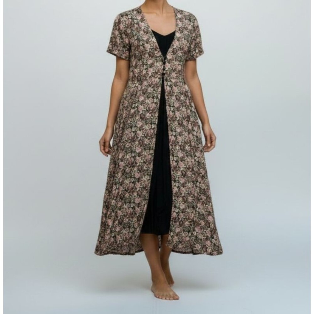 Nostalgia Floral Dress Women Small Cap Sleeve Inset Full Vintage 90s Romantic